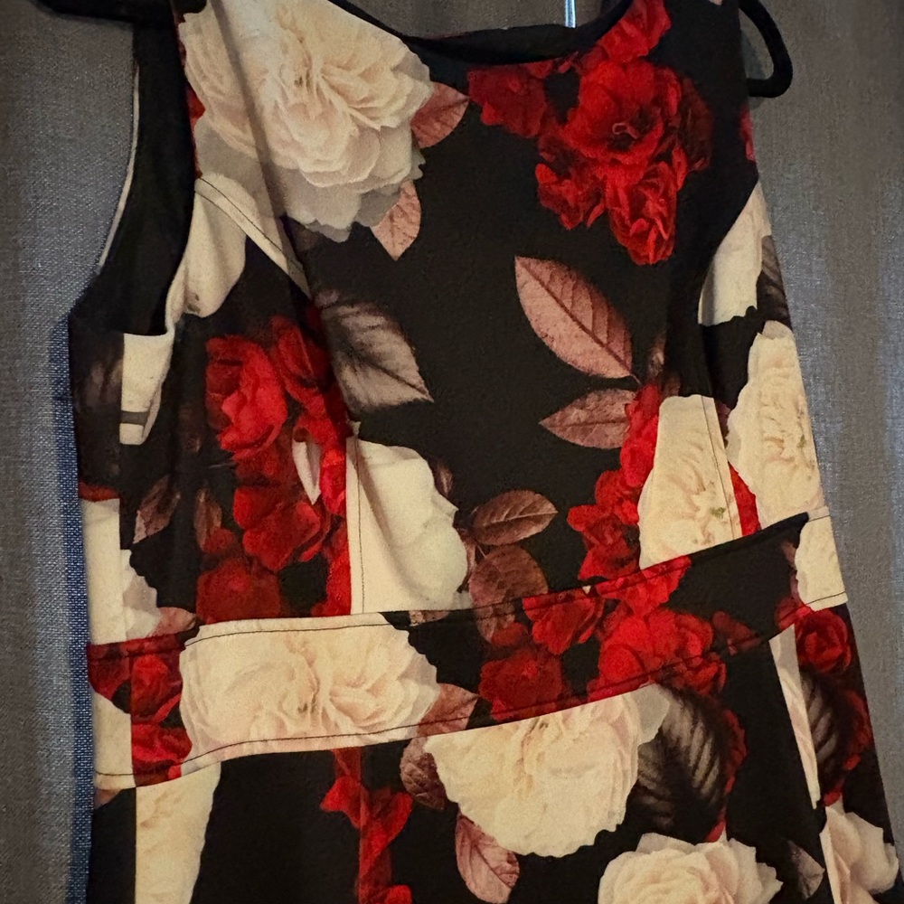 Floral Sleeveless Dress - Red and White